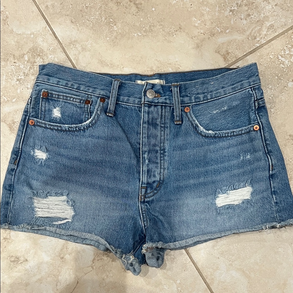 Madewell Blue Distressed Jean Shorts